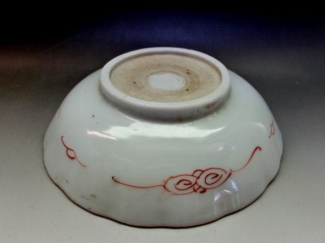 鉢■なます皿14客 赤絵 膾皿 赤絵鉢 窓絵花唐草 蛇の目 明治期 時代物 骨董