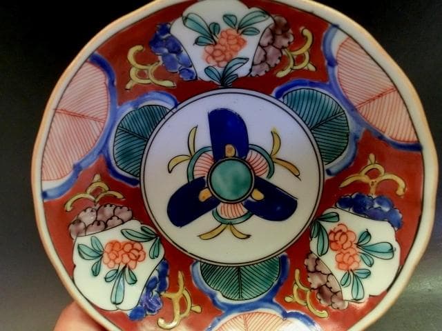 鉢■なます皿14客 赤絵 膾皿 赤絵鉢 窓絵花唐草 蛇の目 明治期 時代物 骨董