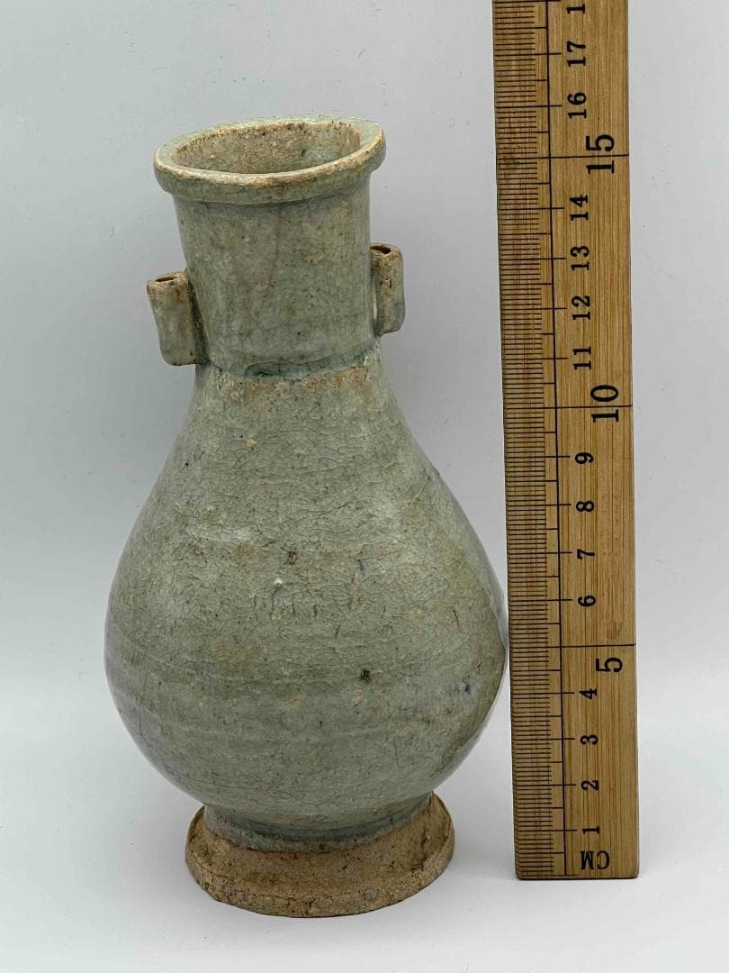 北宋時代　青白磁貫耳瓶　景徳鎮　影青　花入　花瓶　茶道具(E-96)