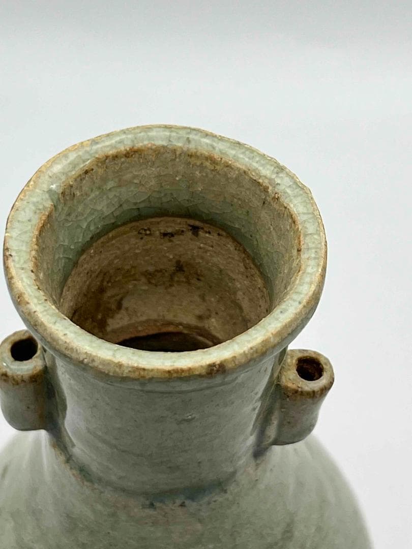 北宋時代　青白磁貫耳瓶　景徳鎮　影青　花入　花瓶　茶道具(E-96)