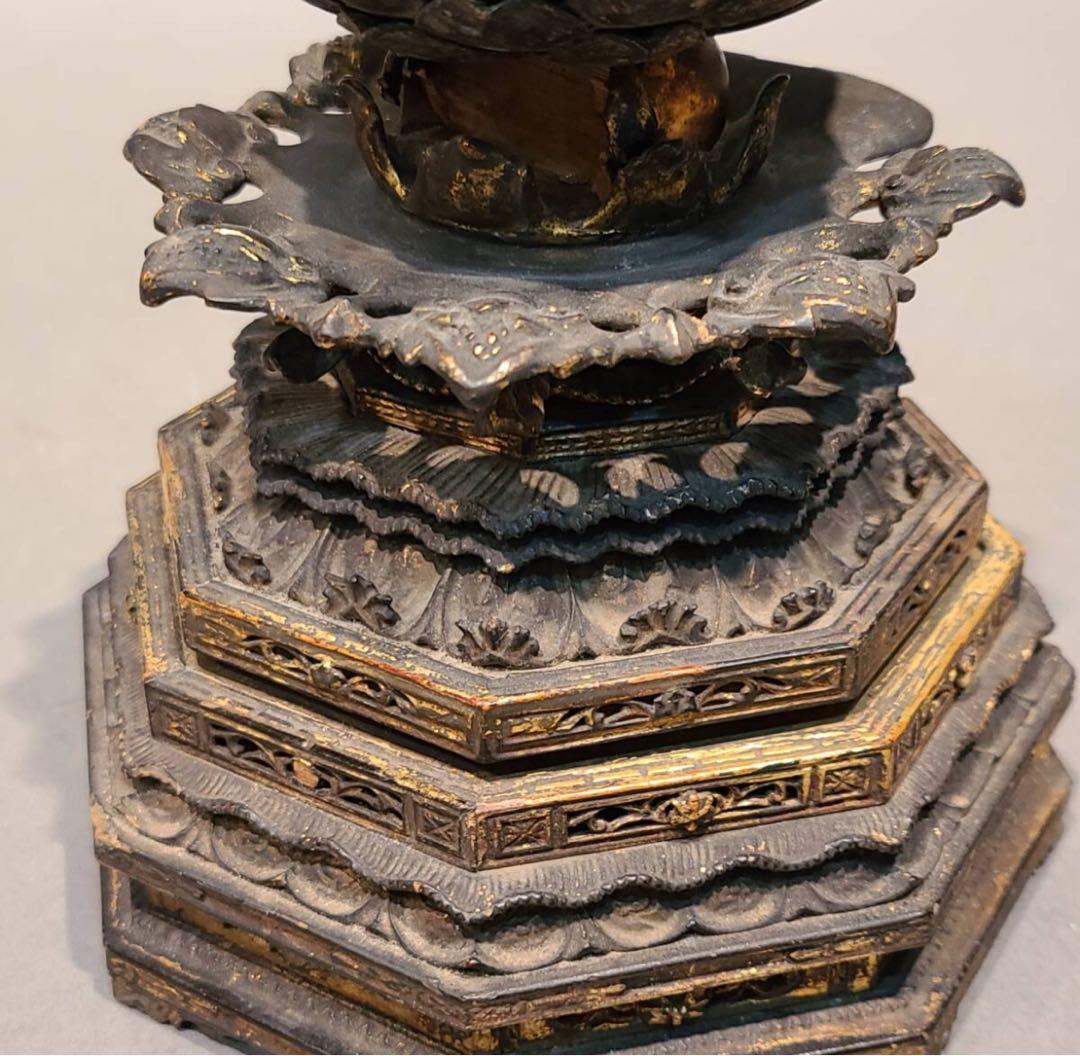 コレクション品 木彫金彩色 蓮台 仏教美術 仏像台座 時代物 骨董 一点物 彫刻