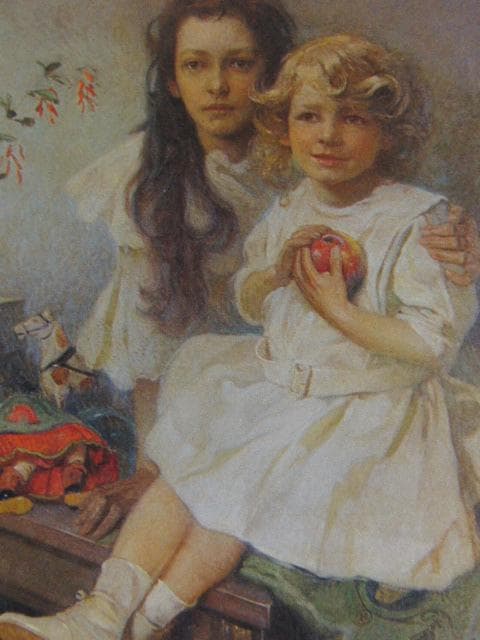 アルフォンス・ミュシャ、ミュシャの二人の子供の肖像、希少な画集より