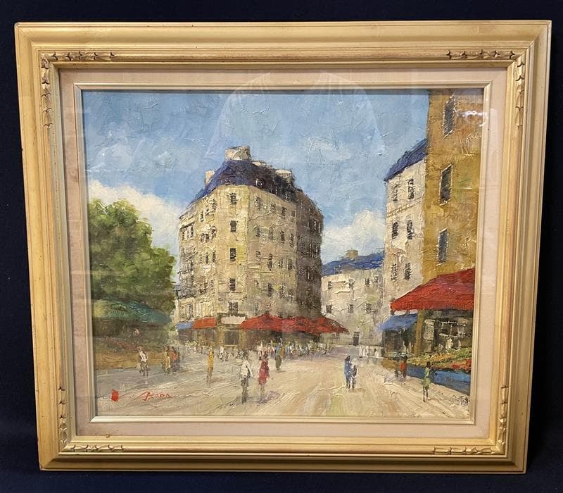 「真作」浅田薫「パリ」風景画　油彩画　額装　サイン有り　F10号