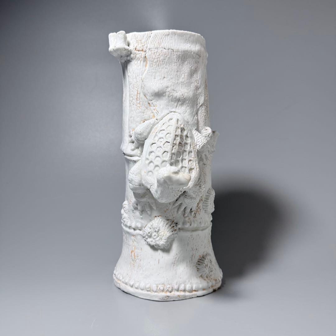 江戸後期　平戸焼　白磁玄武竹形花器　共箱　迫力の造形美　大珍品　蒐集家旧蔵