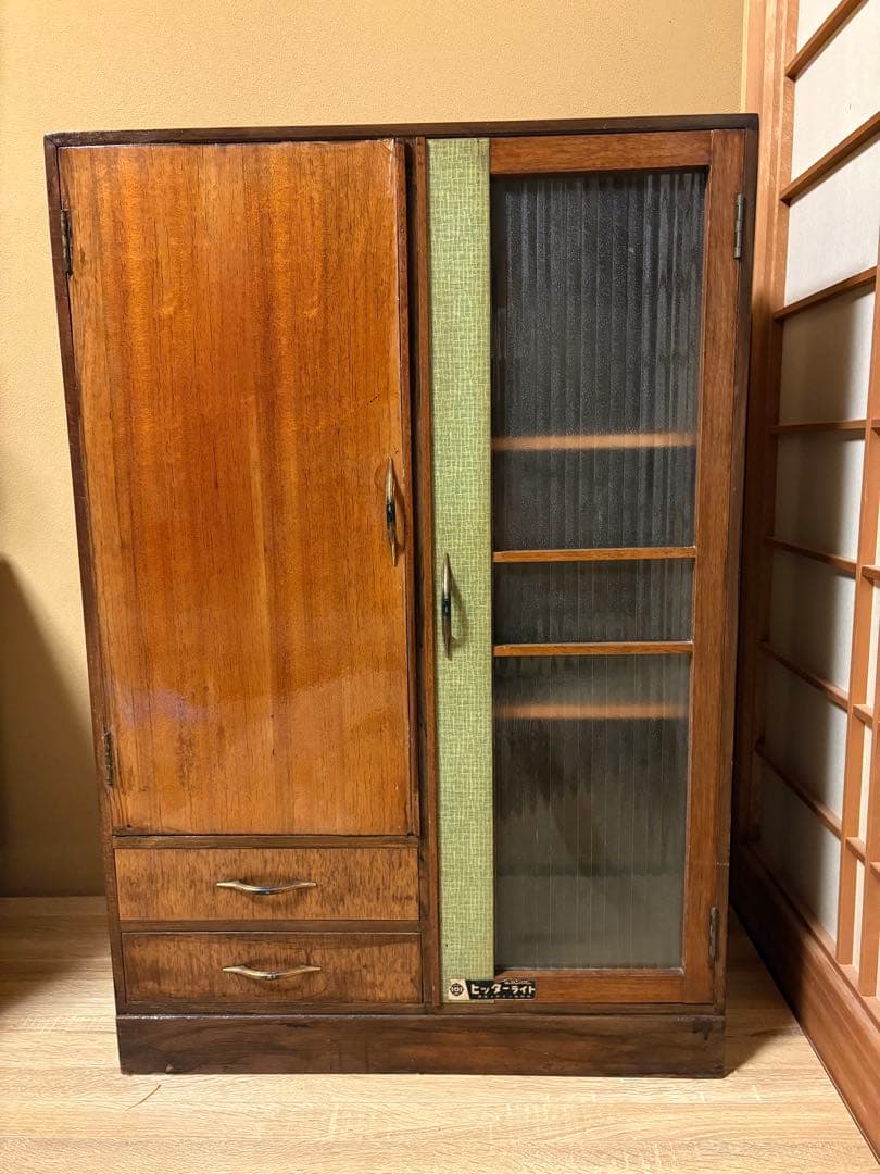 昭和レトロ　書棚　ガラス　キャビネット