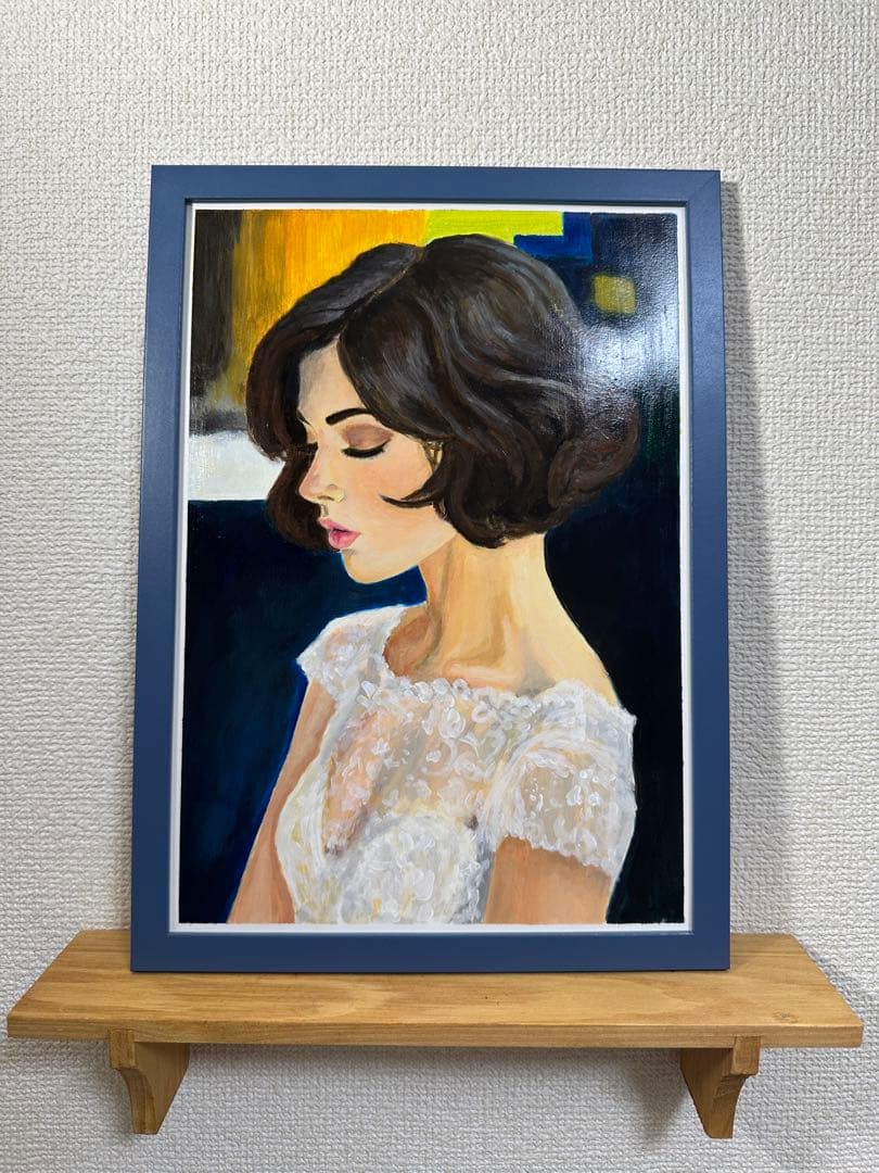 「静寂を聴く」＊A4サイズ アクリル画　手描き原画 女性の横顔