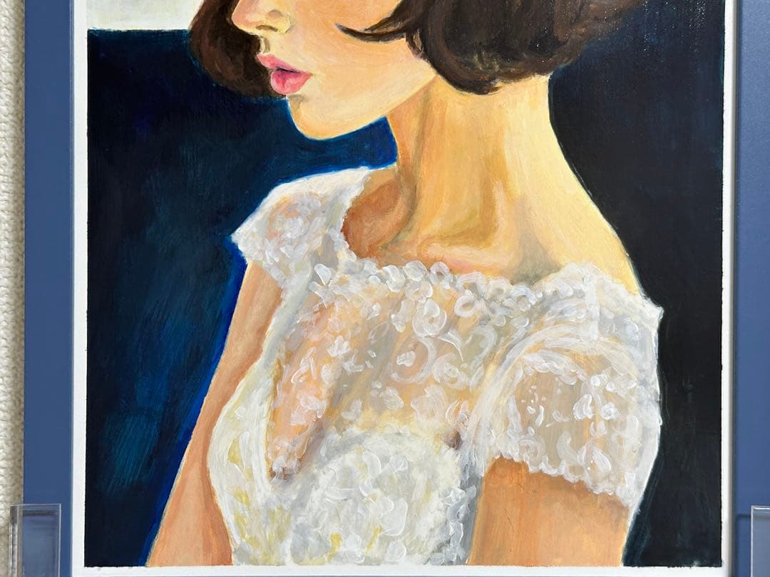 「静寂を聴く」＊A4サイズ アクリル画　手描き原画 女性の横顔