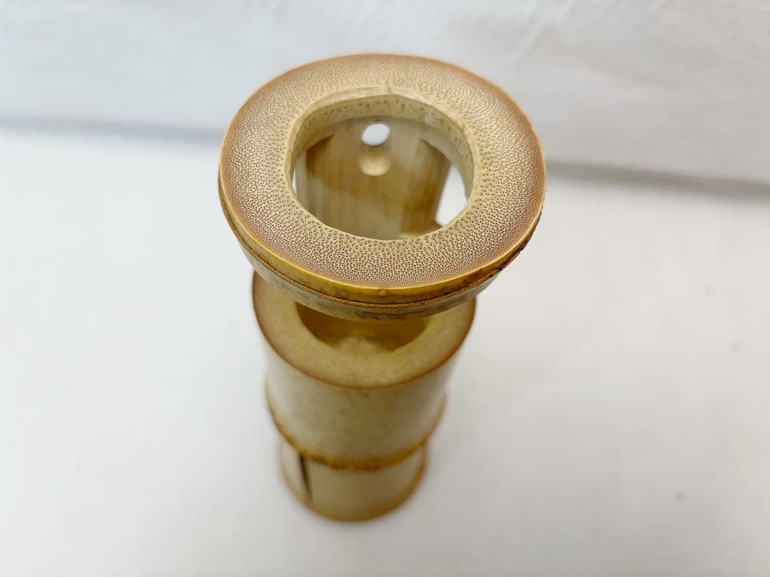 未使用 華道具 淳芳菴老竹芳作 銘 「福寿 」竹一重切花入 掛置兼用竹おとし共箱