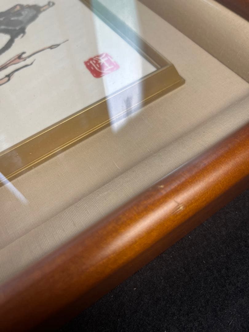 中国画　色紙　額　額縁　美術品　絵画　書道　アンテイーク　画額　在銘　肉筆