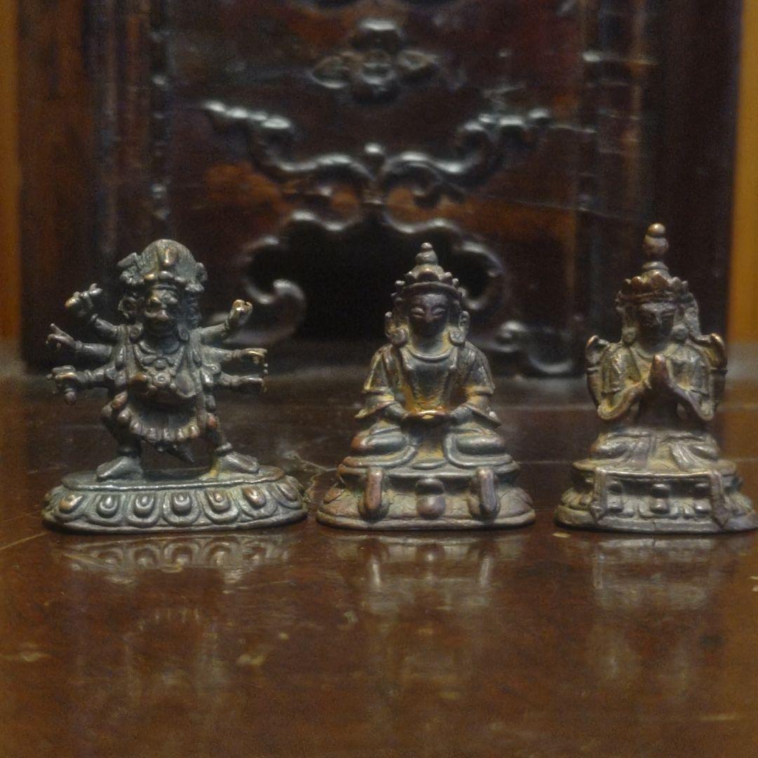清時代　チベット仏像三点セット　随身仏仏像古美術骨董品唐物