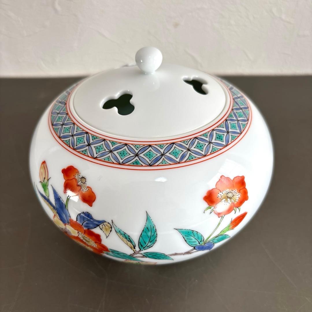 【人間国宝】 14代酒井田柿右衛門 濁手 苺花文 香炉 茶道具 本人作 美品