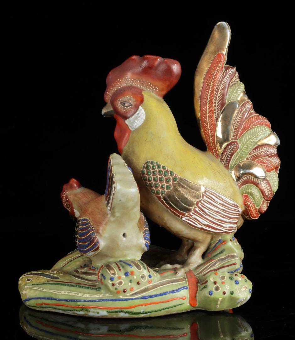 九谷焼 色絵金彩 酉 置物 木箱付 鶏 鳥 縁起物 吉祥 開運 古美術品 骨董品