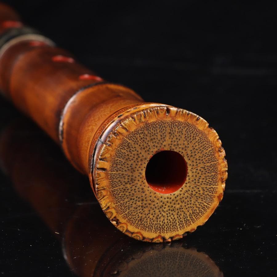 Y3273-4 琴古流 尺八 隆風銘 銀三線 螺鈿細工 全長54.5㎝ 竹製