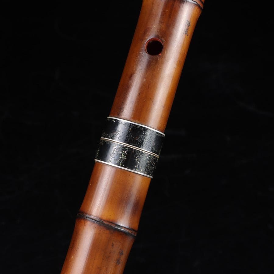 Y3273-4 琴古流 尺八 隆風銘 銀三線 螺鈿細工 全長54.5㎝ 竹製