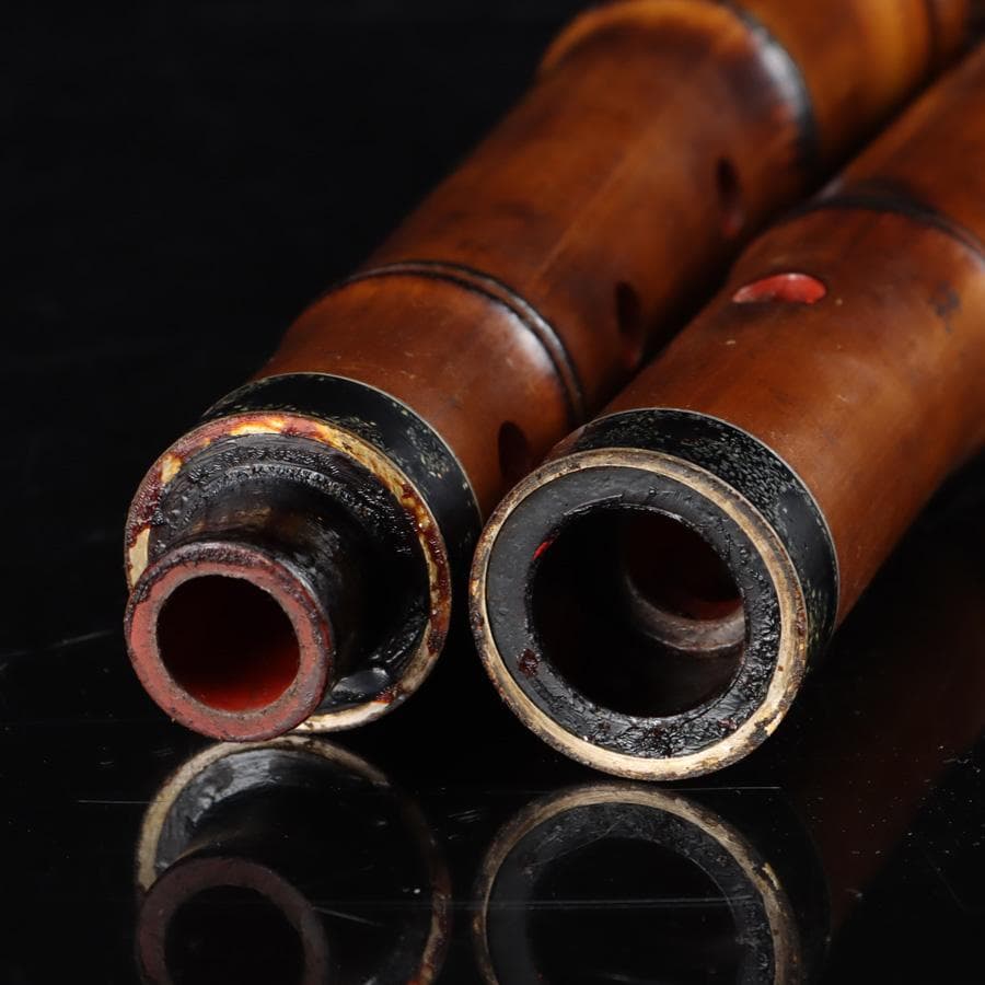 Y3273-4 琴古流 尺八 隆風銘 銀三線 螺鈿細工 全長54.5㎝ 竹製