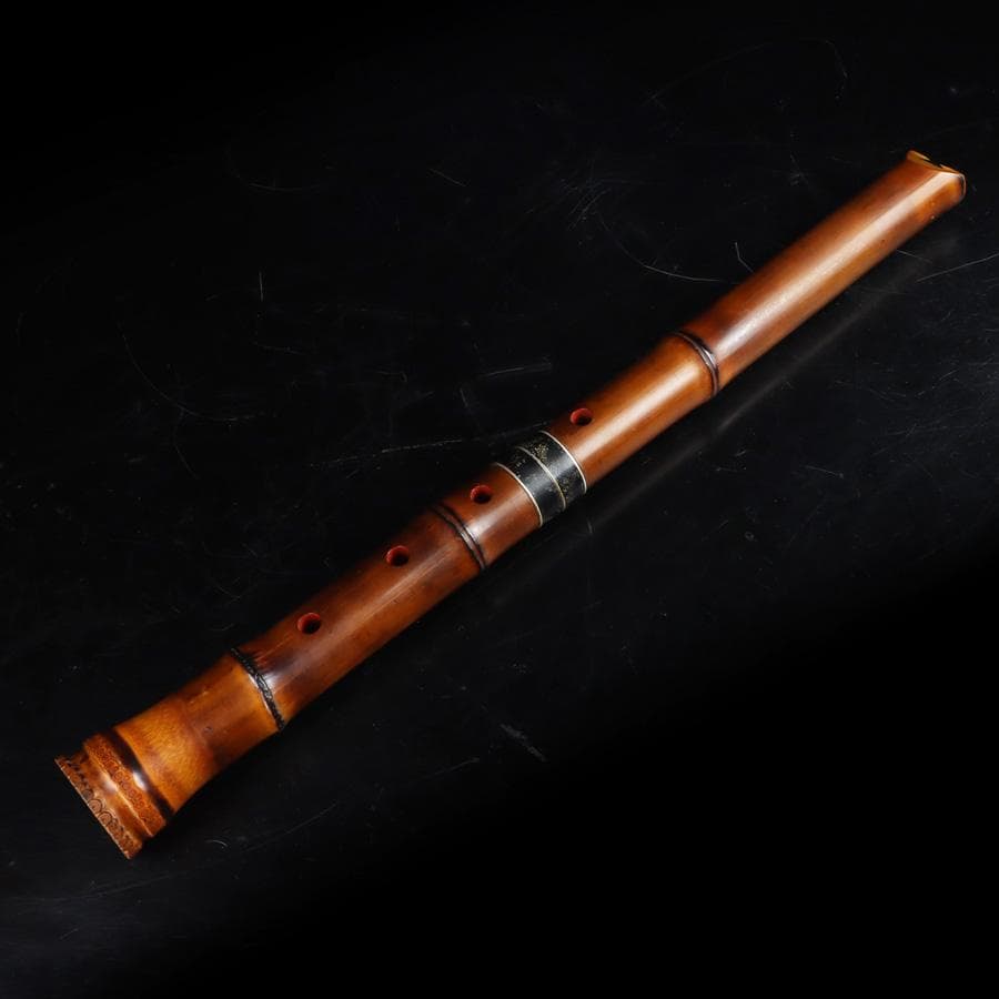 Y3273-4 琴古流 尺八 隆風銘 銀三線 螺鈿細工 全長54.5㎝ 竹製