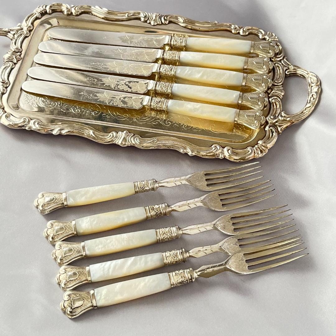 【白蝶貝】パストリーセット10本 マザーオブパール 葡萄と蔦のデコレーション