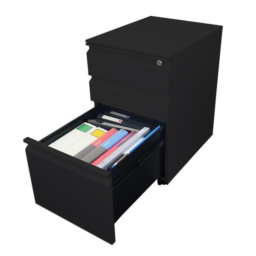 オフィスワゴン幅40 鍵付き 完成品 3段 キャスター付き ブラック 2851