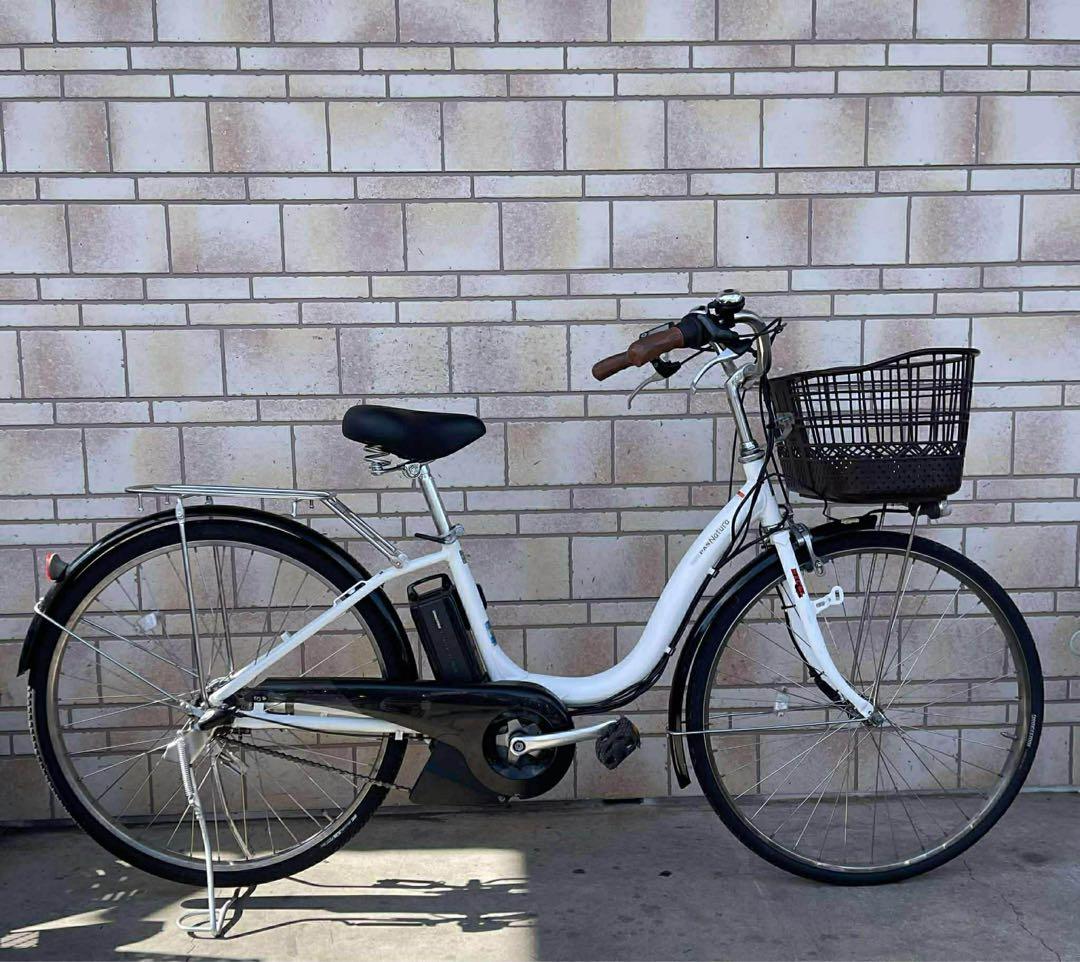 ホワイト 電動アシスト自転車 前カゴ付き