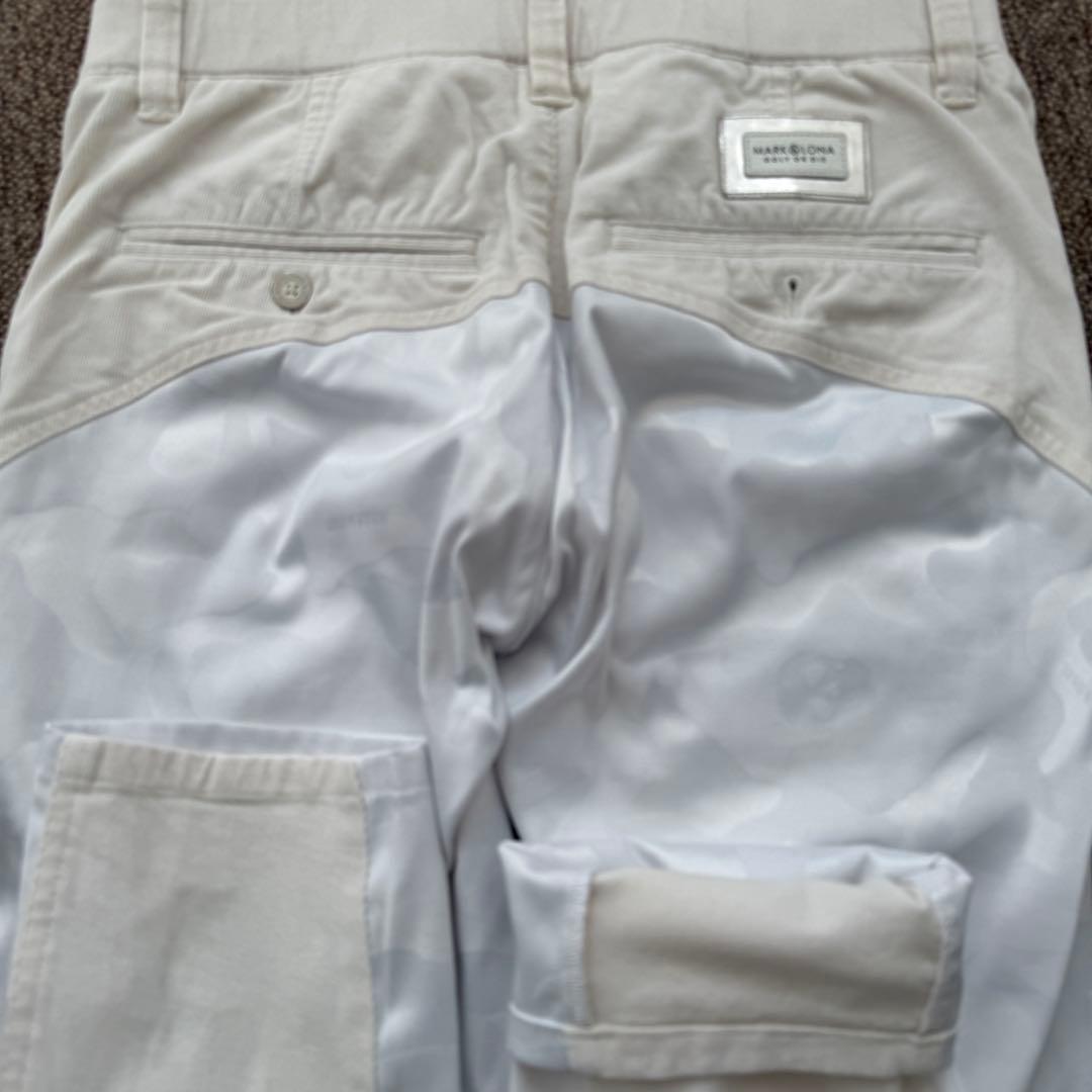 マークアンドロナ　パンツ　迷彩　コーデュロイ　白　総柄　S相当　コットン素材