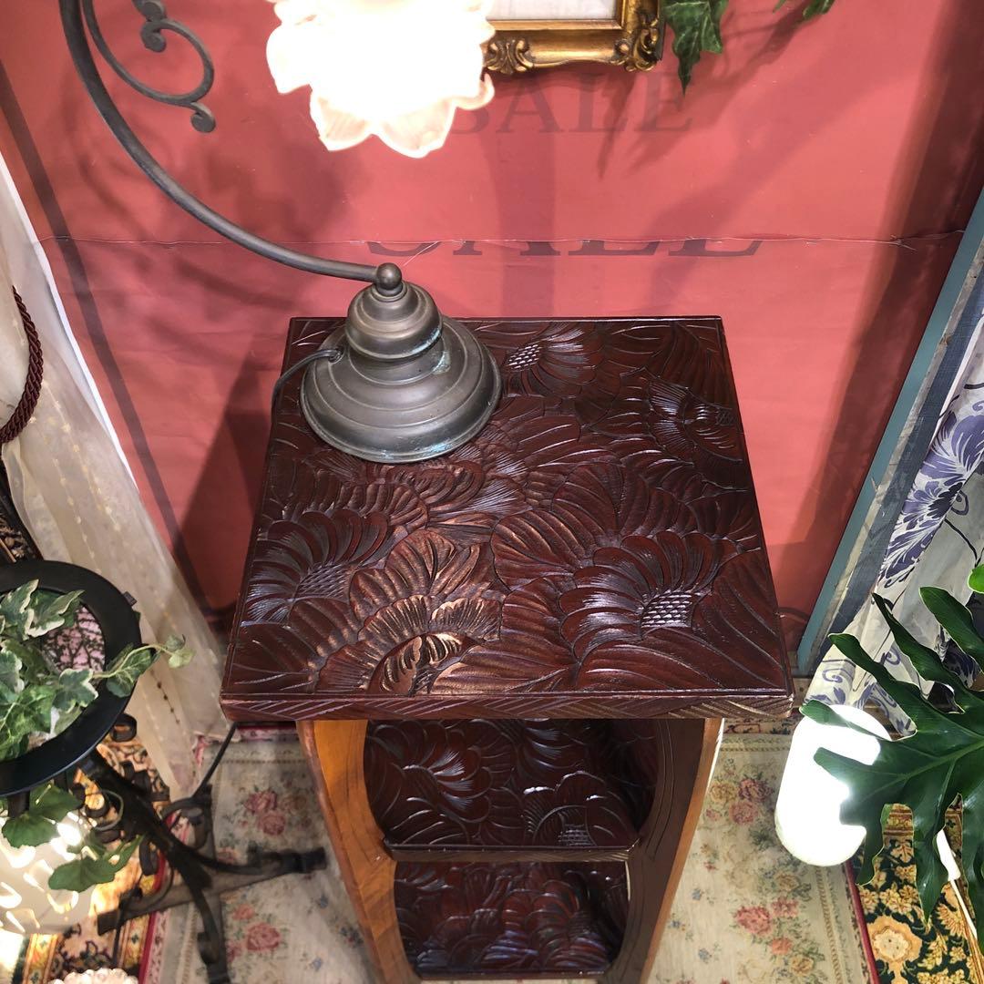 Sale 伝統工芸　日光彫り　咲き誇る花の三段　アクセントキャビネット