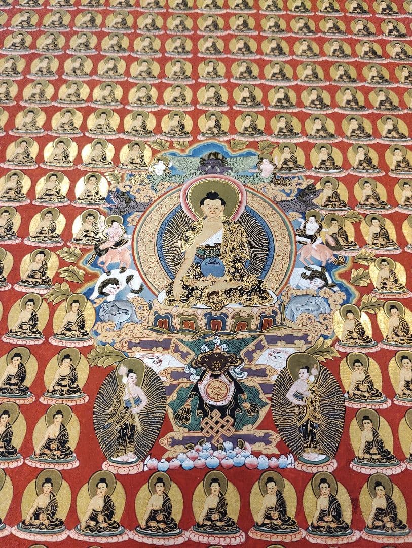 釈迦牟尼 千仏タンカ 手描き 仏画