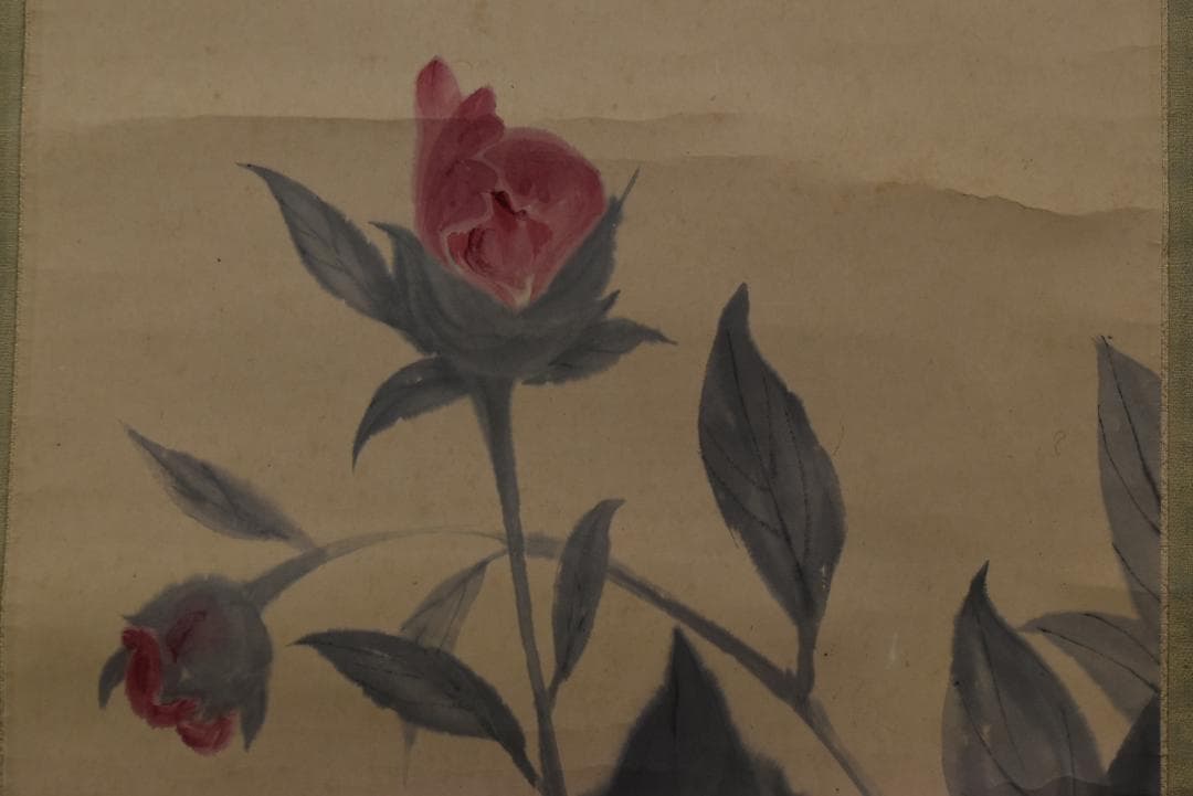 【真作】橋本静水/芍薬小禽図/雀図/シャクヤク図/掛軸☆宝船☆Z-745