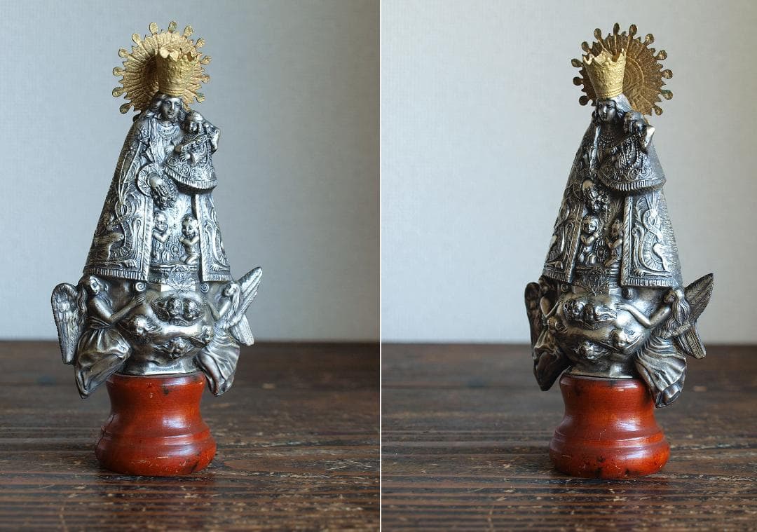 無力の聖母 聖母マリア幼子イエス像 洋銀 スペイン 宗教装飾/K131