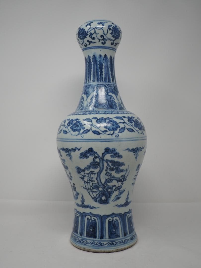 染付　花瓶　大明宣徳年製　中国　-SO