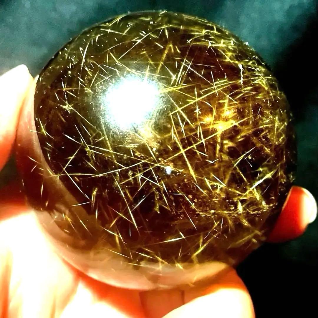 超大玉　63mm ゴールドルチルクォーツ　丸玉　スフィア　金針水晶