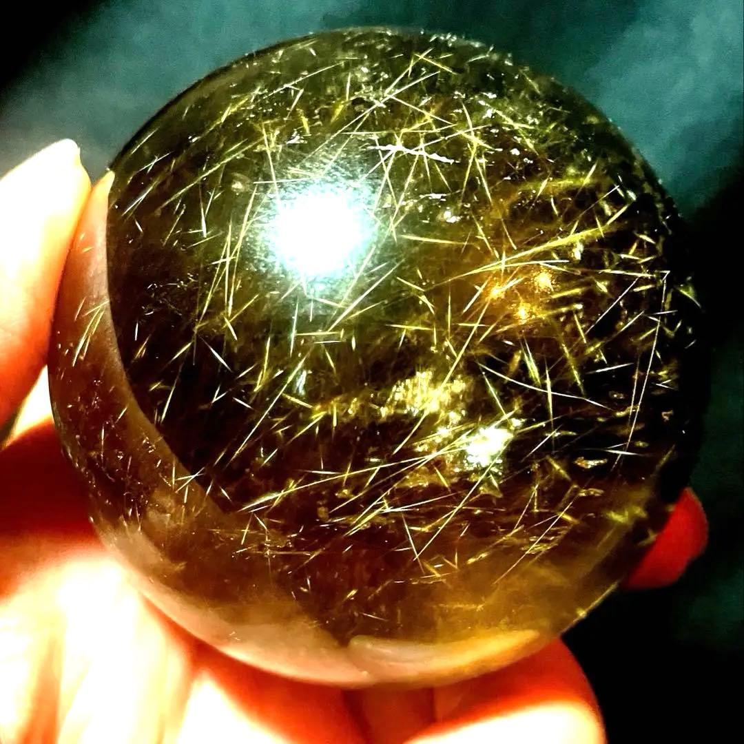 超大玉　63mm ゴールドルチルクォーツ　丸玉　スフィア　金針水晶