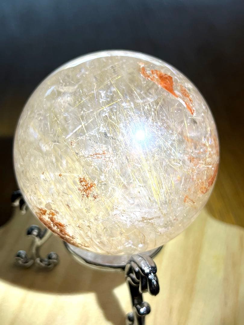 財運最強の天然石　　満ち満ち ミックスルチルクォーツ　スフィア 51㎜