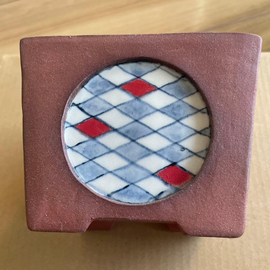 盆栽鉢　桑津香石　植木鉢　落款印　鳥　山野草　大きめ　四角形