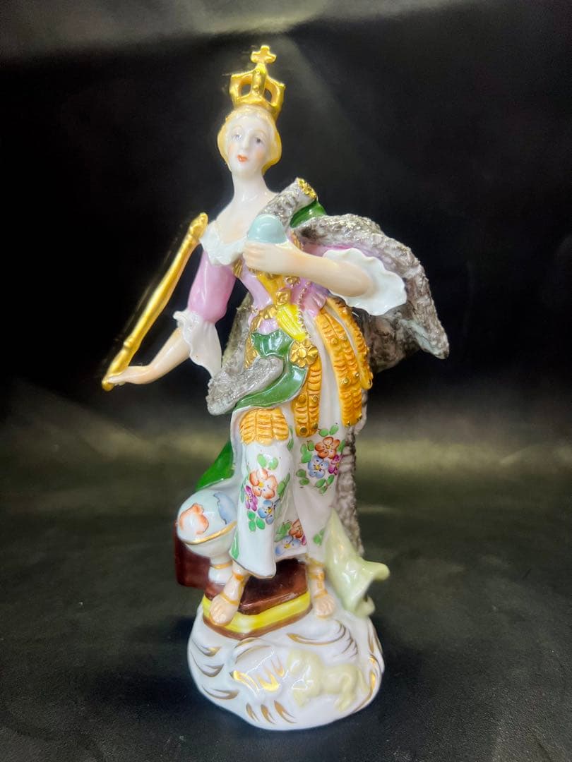 陶器製女性像 置物 ハープ付き