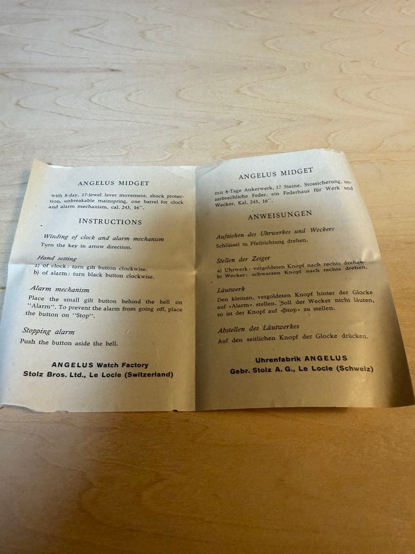 ANGELUS トラベルクロック 置時計 手巻き アラーム付き スイス製稼動品