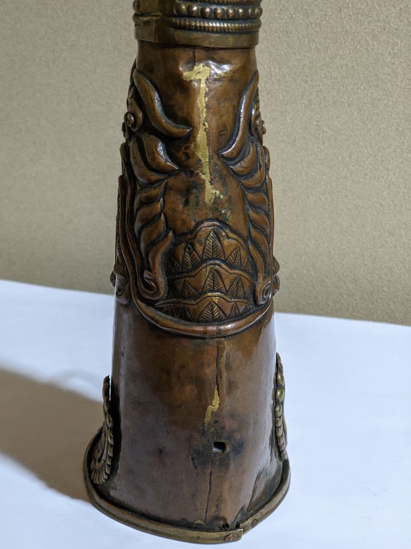 ♦中国 清時代末 古美術 古楽器 唐金 龍文 喇叭 コレクション 骨董品