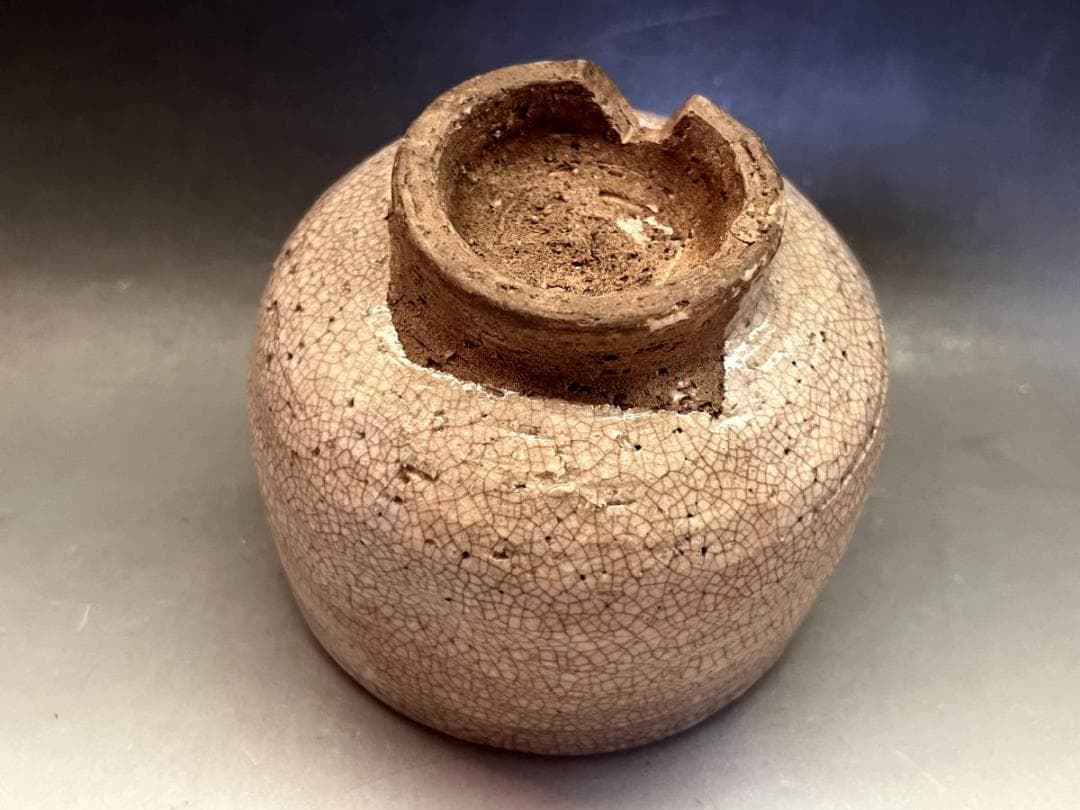 茶碗■古萩貫入碗 割り高台（江戸期）古いお茶道具 えくぼ 時代物 骨董品 希少■