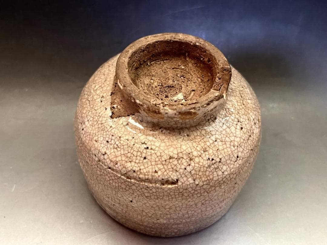 茶碗■古萩貫入碗 割り高台（江戸期）古いお茶道具 えくぼ 時代物 骨董品 希少■