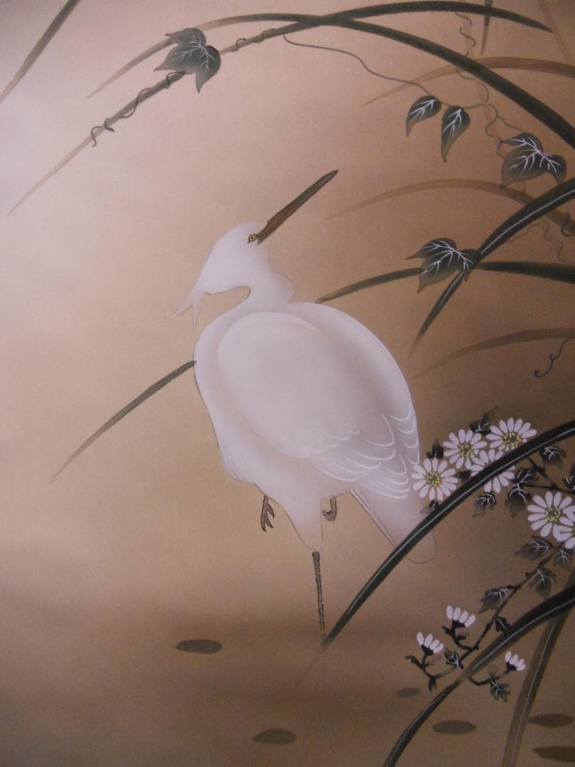 掛け軸 小木曽祥雲 白鷺 絹本 希少 軸装 茶道具 掛軸 美品 です。