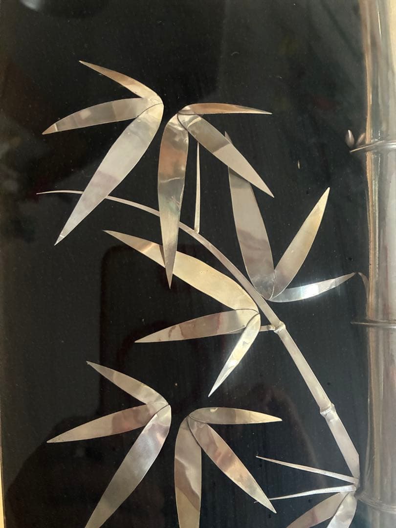 嘉山 作　純銀製 竹モチーフ図（額装）