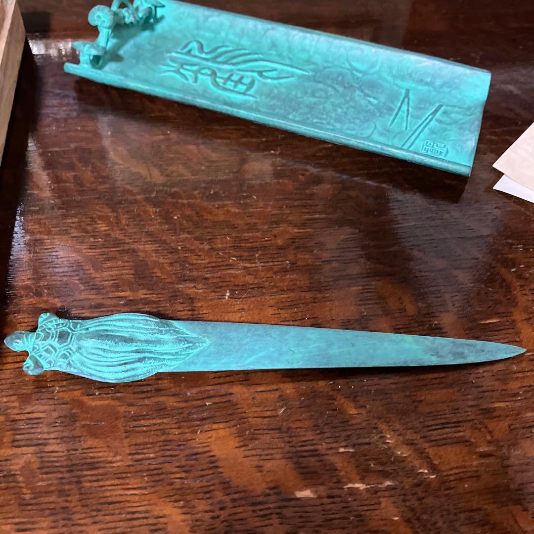 須賀月真　鶴文字筆置き　ペーパーナイフ