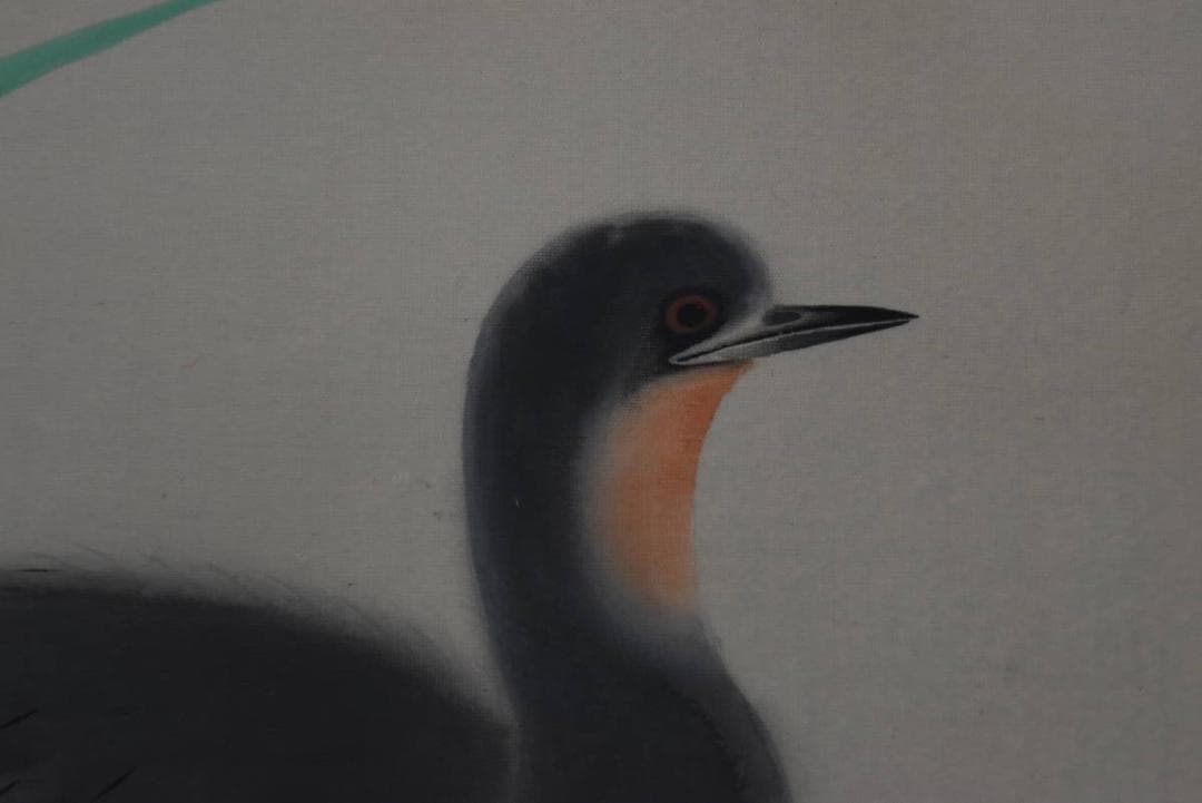 【真作】梅村素渓/池畔図/芦に水禽図/横物/水鳥図/掛軸/名家伝来/AA-270