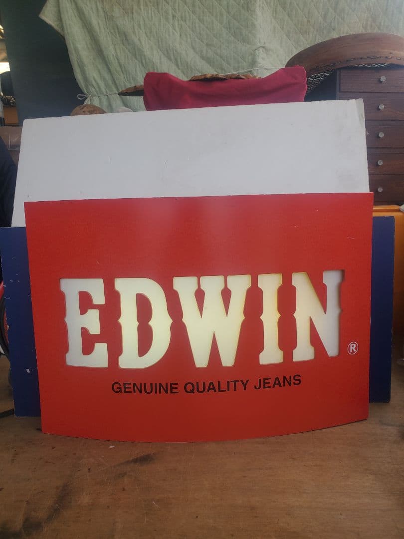 レトロ　EDWINエドウィン　店頭木製電飾看板　ディスプレイ　現状で