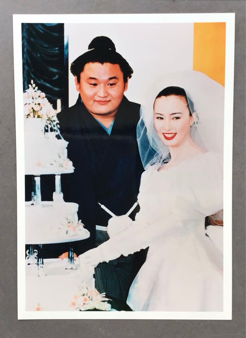 色紙　若乃花、貴乃花直筆揮毫手形　記念写真付　畳紙　配送用袋　S1040SS