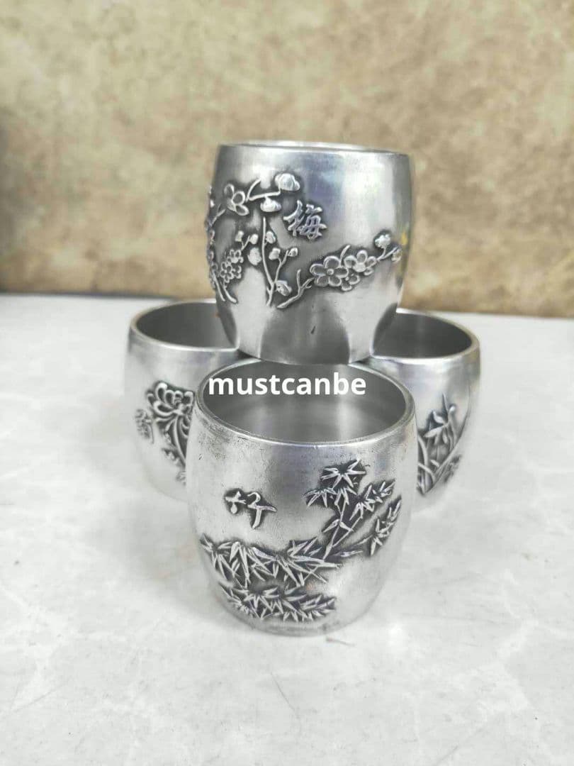 銅 細工 梅蘭竹菊 湯飲み 茶道具 装飾品 工芸品 置物