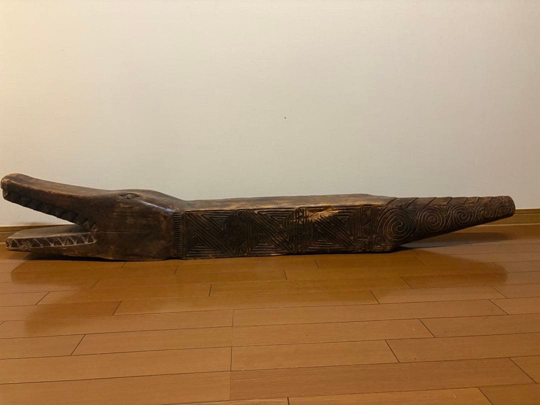 ワニ　木製　木彫り　アンティーク　鉢置　オブジェ