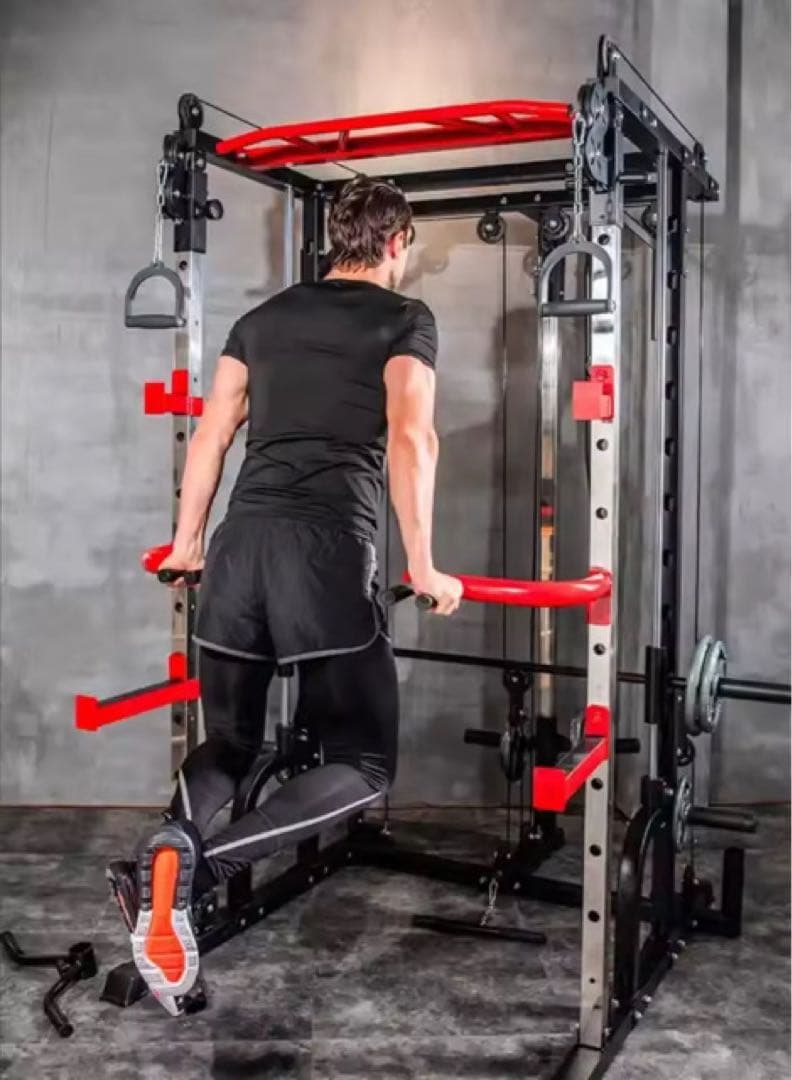 【3in1マシン】パワーラック、スミスマシン、ケーブルマシン、色:ホワイト