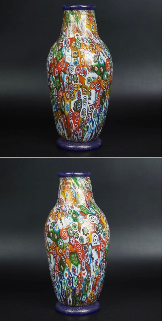 送料無料　イタリアムラーノガラス花瓶　作家在銘　完品無傷木箱付