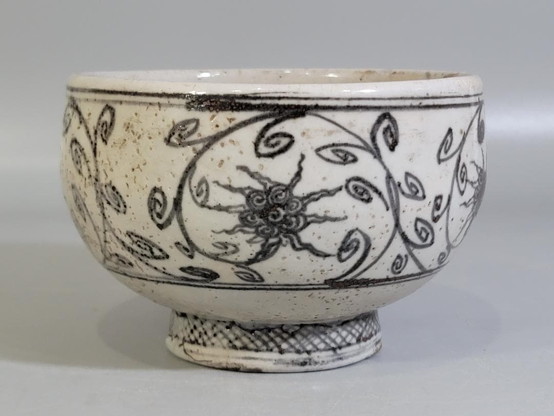 茶道具 元賓焼 纏枝蓮花紋 茶碗 古美術 DT416