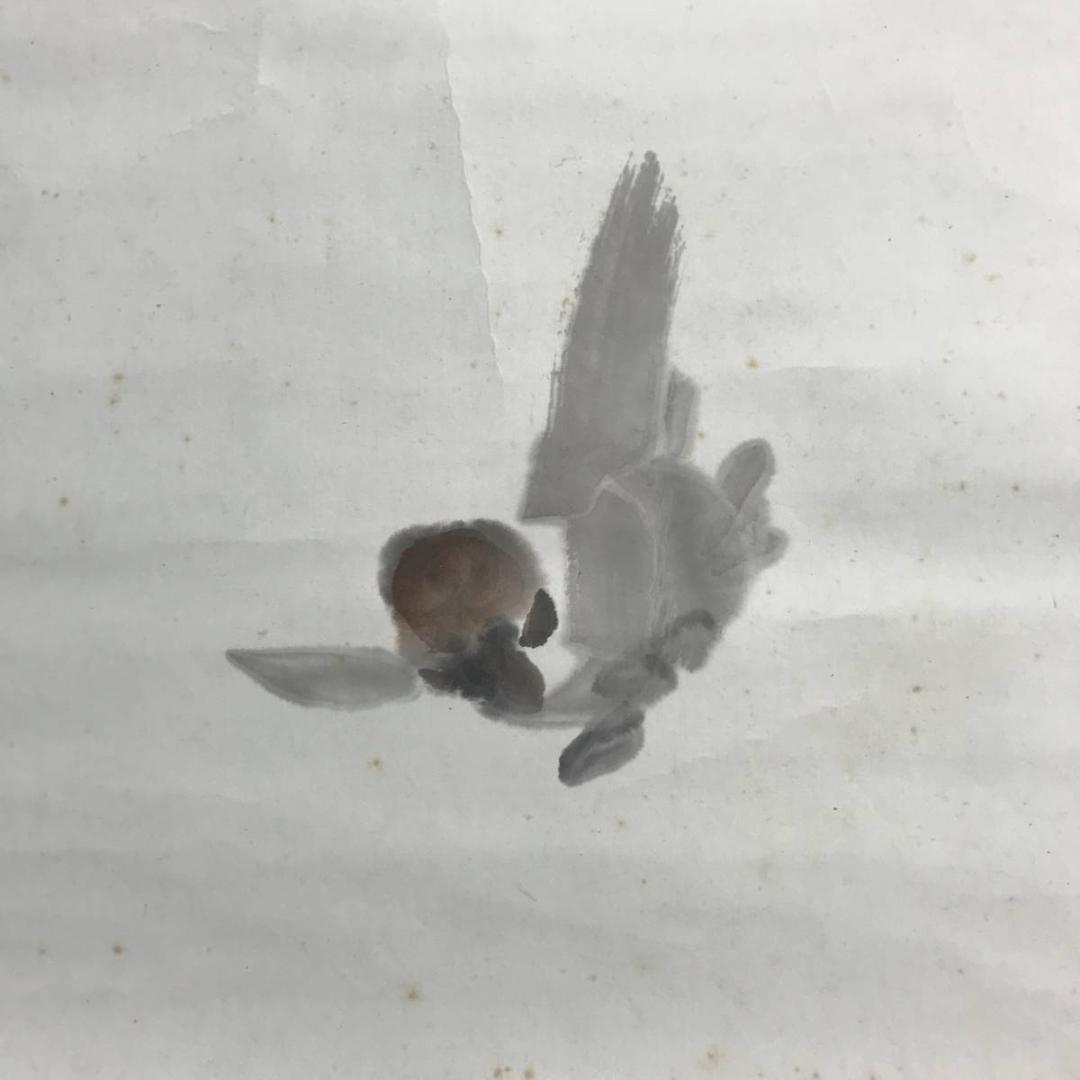 【真作】下村為山/粟と雀図/花鳥図/小鳥図/掛軸/名家伝来/AD-74